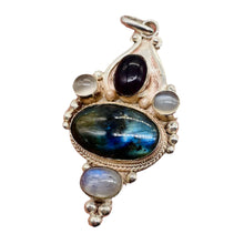 Load image into Gallery viewer, Amethyst Moonstone Labradorite Sterling Silver Goddess Pendant | 2 1/2" Long |