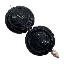 Load image into Gallery viewer, Carved Long Life Obsidian Beads |25x10mm | Black | 2 Beads |