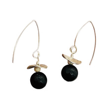 Load image into Gallery viewer, Black Stone - Africa Round Bead and Sterling Silver Earrings| Black Matte|