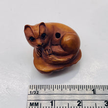 Load image into Gallery viewer, Carved Boxwood Kitty Cat On Clam Shell Ojime/Netsuke Bead | 24x21.5x22mm | Brown