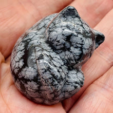 Load image into Gallery viewer, Hand-Carved Sleeping Cozy Kitty Cat | 40x37x21mm | Black White | 1 Figurine | | 40x37x21mm | Black White