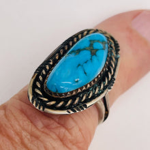 Load image into Gallery viewer, Turquoise Sterling Silver Freeform Ring | 6.75 | Blue Antiqued Silver | 1 Ring |