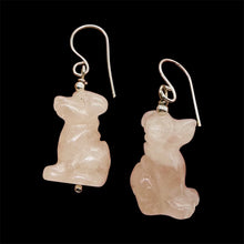 Load image into Gallery viewer, Faithful Puppy Dog Rose Quartz Hand Carved Sterling Silver Earrings