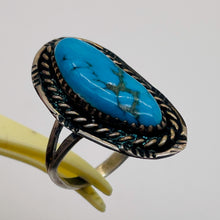 Load image into Gallery viewer, Turquoise Sterling Silver Freeform Ring | 6.75 | Blue Antiqued Silver | 1 Ring |