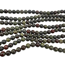 Load image into Gallery viewer, Dragon Blood or Bloodstone Round Bead Strand | 8mm | Green. Red | 48 Beads |