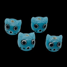Load image into Gallery viewer, Kitty Cat Ceramic Round Beads | 15mm | Baby Blue | 4 Beads |