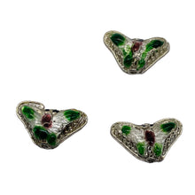 Load image into Gallery viewer, Cloisonne Butterfly Pendant Beads | Green, White | 16x10x6mm | 3 Beads |