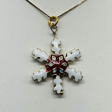 Load image into Gallery viewer, Cloisonne Christmas Snowflake 14kgf Pendant | White, Red, Gold | 1 3/4" Long |