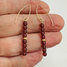 Load image into Gallery viewer, Champagne Garnet AAA 4mm Round Bead Dangle Earrings | 2" Long | Red |