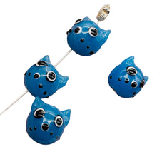 Load image into Gallery viewer, Kitty Cat Ceramic Round Beads | 15mm | Egyptian Blue | 4 Beads |