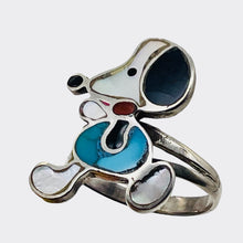 Load image into Gallery viewer, Mother of Pearl Sterling Silver Snoopy Rinf | 9.75 | Blue White Black | 1 Ring |