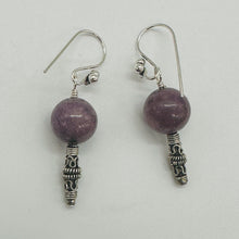 Load image into Gallery viewer, Natural Purple Lepidolite Sterling Silver Dangle Earrings 1.5" Handmade