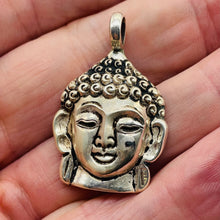 Load image into Gallery viewer, Buddha Head Sterling Silver Buddha Pendant Charm | 1 1/2" Long| Silver| 1 Charm|
