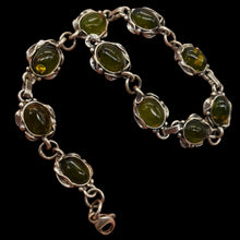 Load image into Gallery viewer, Amber Sterling Silver Bezel Set 8x6mm Stones | 7 1/2" Long | Green | 1 Bracelet|
