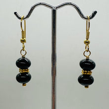 Load image into Gallery viewer, Rainbow Obsidian Round Bead and Yellow Gold Earrings