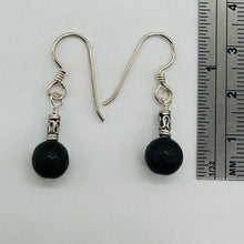 Load image into Gallery viewer, Black Stone - Africa Round Bead and Sterling Silver Earrings| Black Matte|
