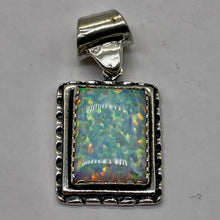 Load image into Gallery viewer, Opal 1 1/4"' Long Sterling Silver Rectangle Pendant | 15x10mm| Green Red White|