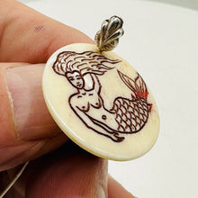Load image into Gallery viewer, Lovely Scrimshawed Swimming Mermaid Bead | 25x4mm | 1 Bead |