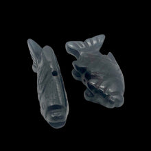 Load image into Gallery viewer, Swimming 2 Hand Carved Hematite Koi Fish Beads | 23x11x5mm | Silver black