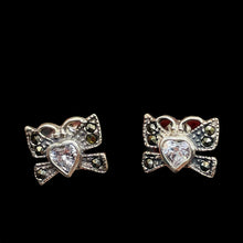 Load image into Gallery viewer, Butterfly Marcasite CZ Sterling Silver Earrings | 3/8" | Silver | 1Pair |