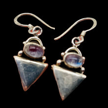 Load image into Gallery viewer, Labradorite & Triangle Sterling Silver Earrings! | 1 1/4" Long |