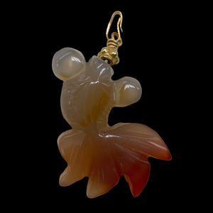Hand Carved Carnelian Agate Koi Gold Fish Pendant | 1 3/4" Long |