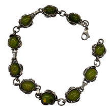 Load image into Gallery viewer, Amber Sterling Silver Bezel Set 8x6mm Stones | 7 1/2" Long | Green | 1 Bracelet|