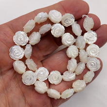 Load image into Gallery viewer, Mother of Pearl Half Strand Carved Rose Beads | 12x6mm | White | 16 Beads |