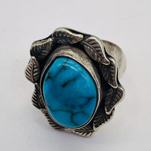 Load image into Gallery viewer, Turquoise Sterling Silver Oval w/Leaves Ring | 5.5 | Blue | 1 Ring |