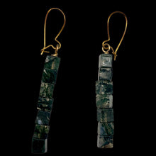 Load image into Gallery viewer, 14K Gold Filled Moss Agate Cube Bead Earrings | 2 inches long | Green/Clear |