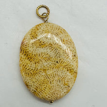 Load image into Gallery viewer, Tan White Fossilized Coral Flat Oval Pendant 40x30x5.5mm Natural Stone