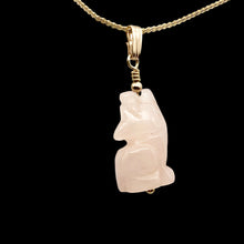 Load image into Gallery viewer, Rose Quartz Wolf Pendant Necklace | Semi Precious Stone Jewelry | 14k Pendant