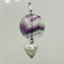 Load image into Gallery viewer, Fluorite and Pearl Sterling Silver Pendant | 1 3/4" Long | Purple, White |