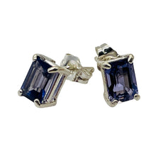 Load image into Gallery viewer, Sapphire Sterling Silver Rectangle Cut Earrings | 7x5mm | Blue | 1 Pair |