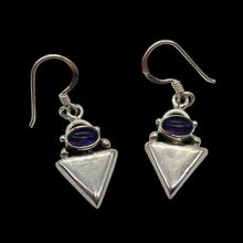 Load image into Gallery viewer, Amethyst Sterling Silver Triangle Earrings | 1" Long | Purple | 1 Pair |