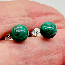 Load image into Gallery viewer, Malachite Sterling Silver Post Round Earrings | 8mm | Green | 1 Pair |