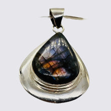 Load image into Gallery viewer, Labradorite Sterling Silver Goddess Pendant | 2" Long| Purple Orange flash | 1 |
