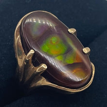 Load image into Gallery viewer, Fire Boulder Opal 14K Gold Ring | 23x13mm Stone | 5.5 | Green, Yellow, Purple |
