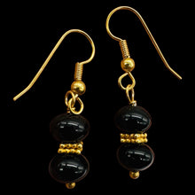 Load image into Gallery viewer, Rainbow Obsidian Round Bead and Yellow Gold Earrings
