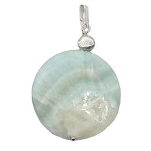 Load image into Gallery viewer, Wavy! One Aqua Green Hemimorphite Disc Sterling Silver Pendant | 1 3/4" long |