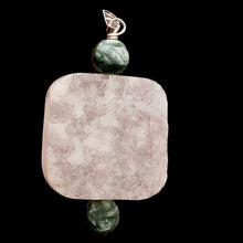 Load image into Gallery viewer, White Druzy Quartz and Saraphinite 20mm Square Coin Silver Pendant | 1 3/4" Long |