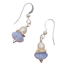 Load image into Gallery viewer, Blue Chalcedony Faceted Pearl Designer Earrings | 1 1/4" Long | Blue, White |