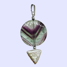 Load image into Gallery viewer, Fluorite and Pearl Sterling Silver Pendant | 1 3/4" Long | Purple, White |