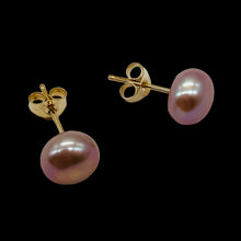 Load image into Gallery viewer, Pearl 14K Gold Stud Round Earrings | 7mm | Rosy Pink | 1 Pair |