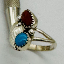 Load image into Gallery viewer, Turquoise and Coral Native Design Sterling Silver Ring | 7 | Blue, Red, Silver |