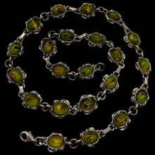 Load image into Gallery viewer, Amber Sterling Silver Bezel Set 8x6mm Stone Necklace| 16"| Green, Yellow Purple|