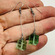 Load image into Gallery viewer, Fluorite Cube Bead Dangling Sterling Silver Earrings | 5mm Cubes| Green| 1 pair|