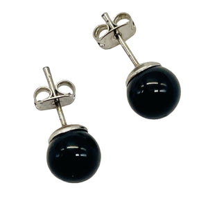Fashion Onyx Stud Round Earrings | 8mm | Black | 1 Pair |