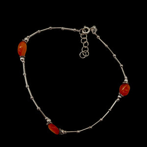Carnelian Anklet or Bracelet Hand Made Sterling Silver Chain | 10" Length |