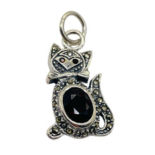 Load image into Gallery viewer, Kitty Cat Marcasite CZ Ruby Cat Pendant | 1 1/4" Long | Silver Red | 1 Pendant |